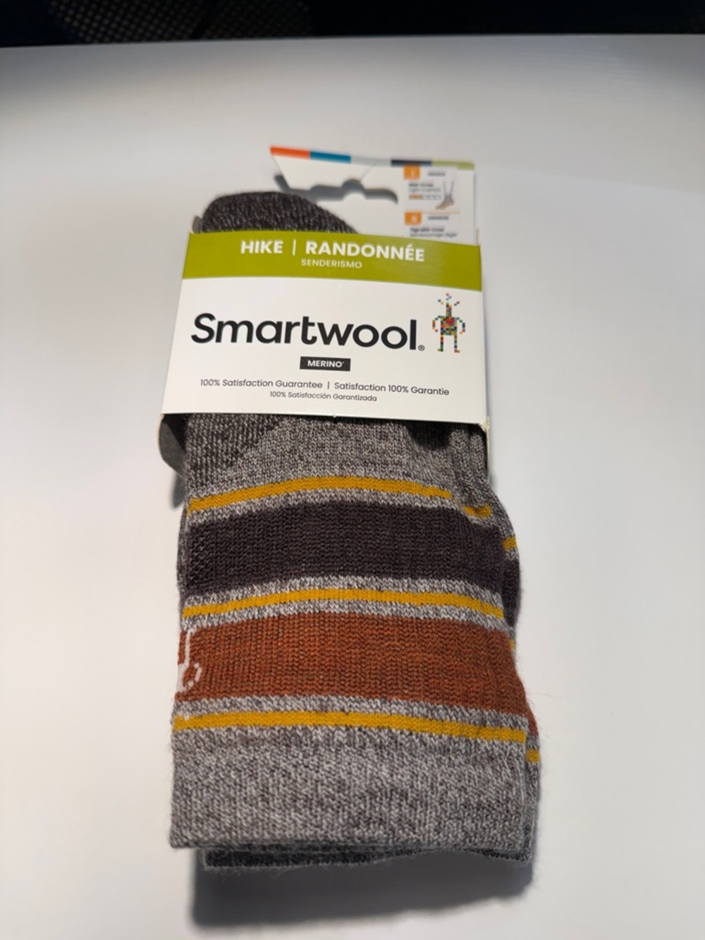 Smartwool Unisex Hiking Large Merino Wool Socks – Gray, Brown & Yellow Stripes